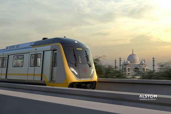 UP Chief Minister unveils first look of new MOVIA train for Agra Metro Rail Project
